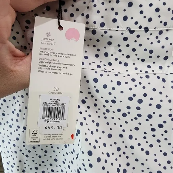 🆕️ CALIA Women's Swim Board Shorts polka dot white navy