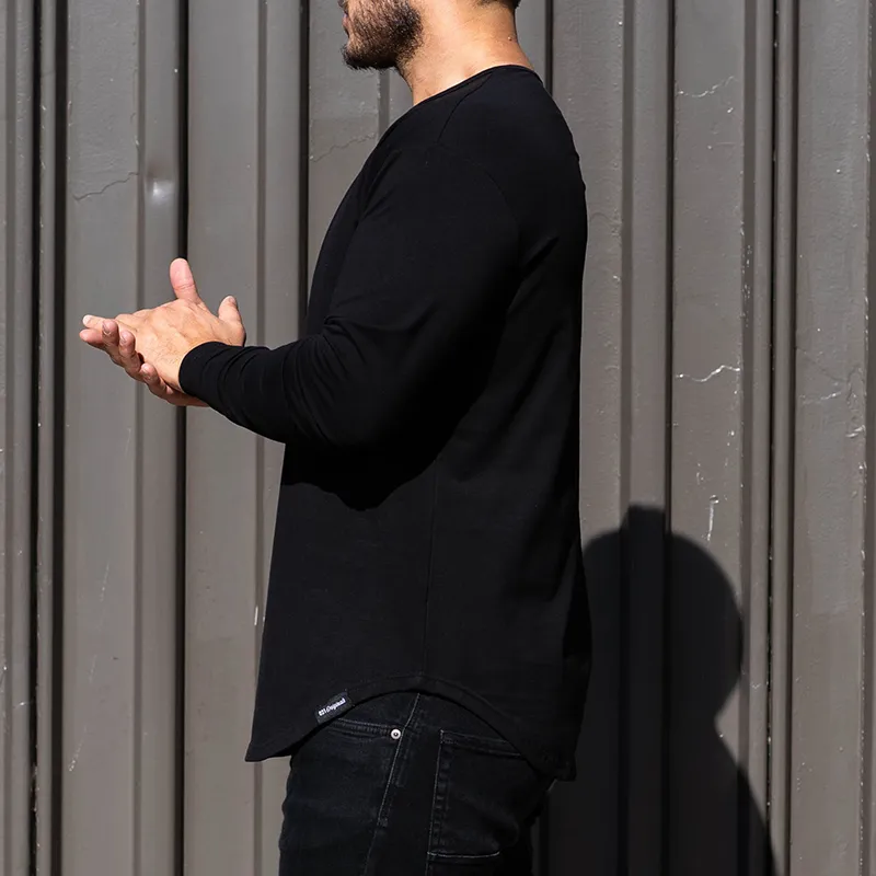 021 ESSENTIAL DROP-CUT LONG SLEEVE HENLEY - BLACK