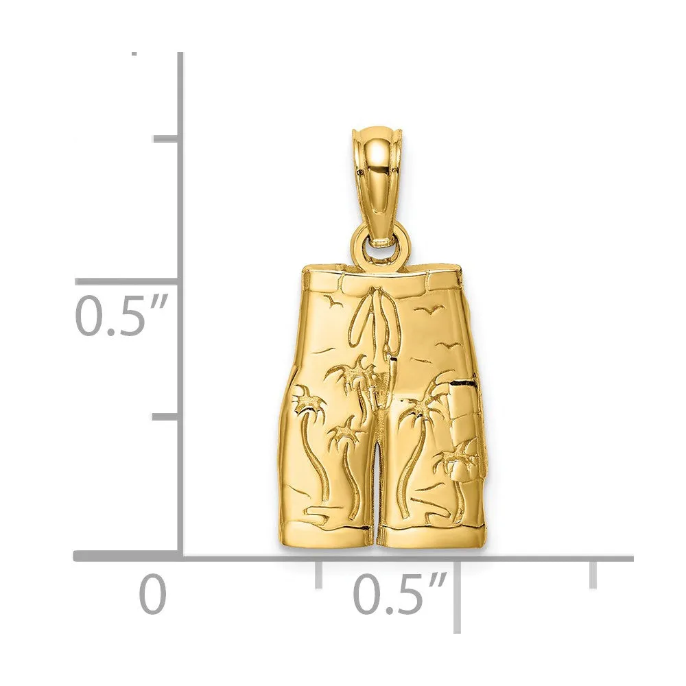 14K Engraved Board Shorts w/ Palm Trees Charm