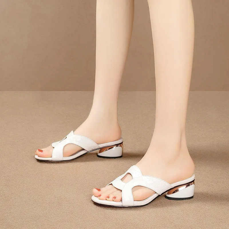 2023 New Women Shoes Sexy Soft Leather Female Flipflop Slippers Summer Fashion Heels Slides Shoes for Comfortable Sandals Women