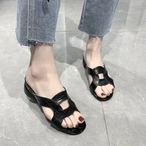 2023 New Women Shoes Sexy Soft Leather Female Flipflop Slippers Summer Fashion Heels Slides Shoes for Comfortable Sandals Women