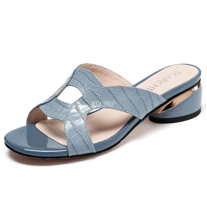 2023 New Women Shoes Sexy Soft Leather Female Flipflop Slippers Summer Fashion Heels Slides Shoes for Comfortable Sandals Women