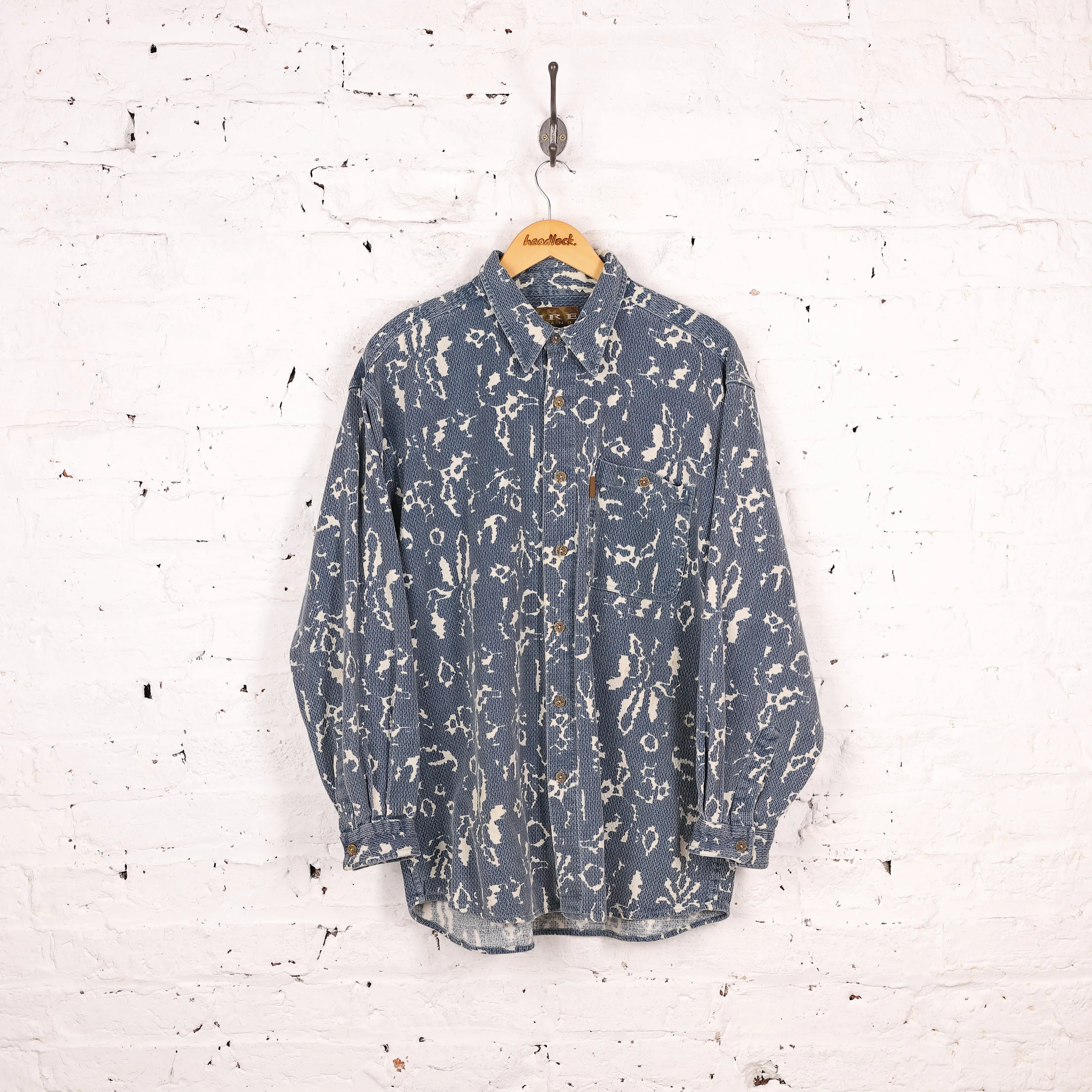 90s Pattern Flannel Shirt - Blue - XL