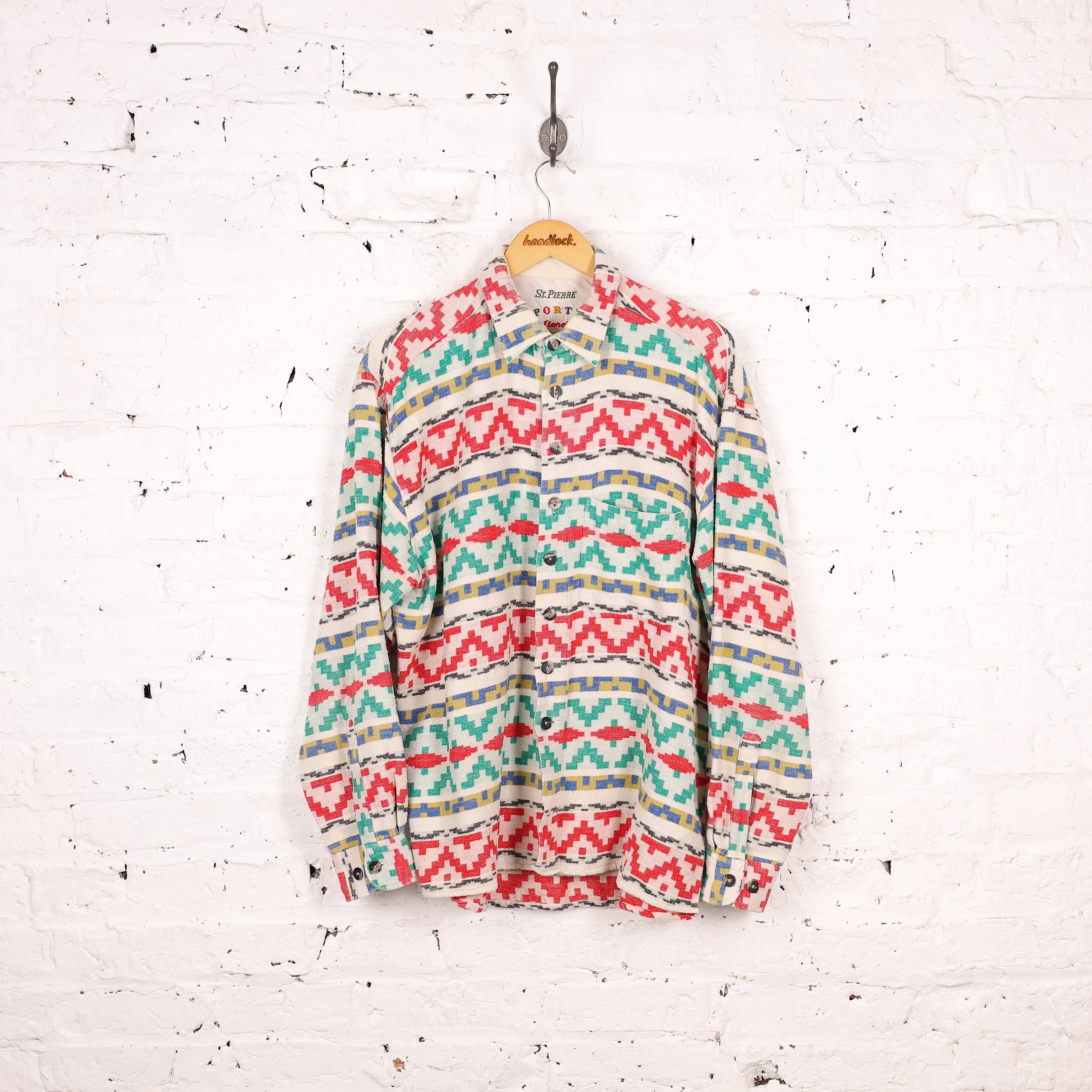 90s Pattern Flannel Shirt - White - XL