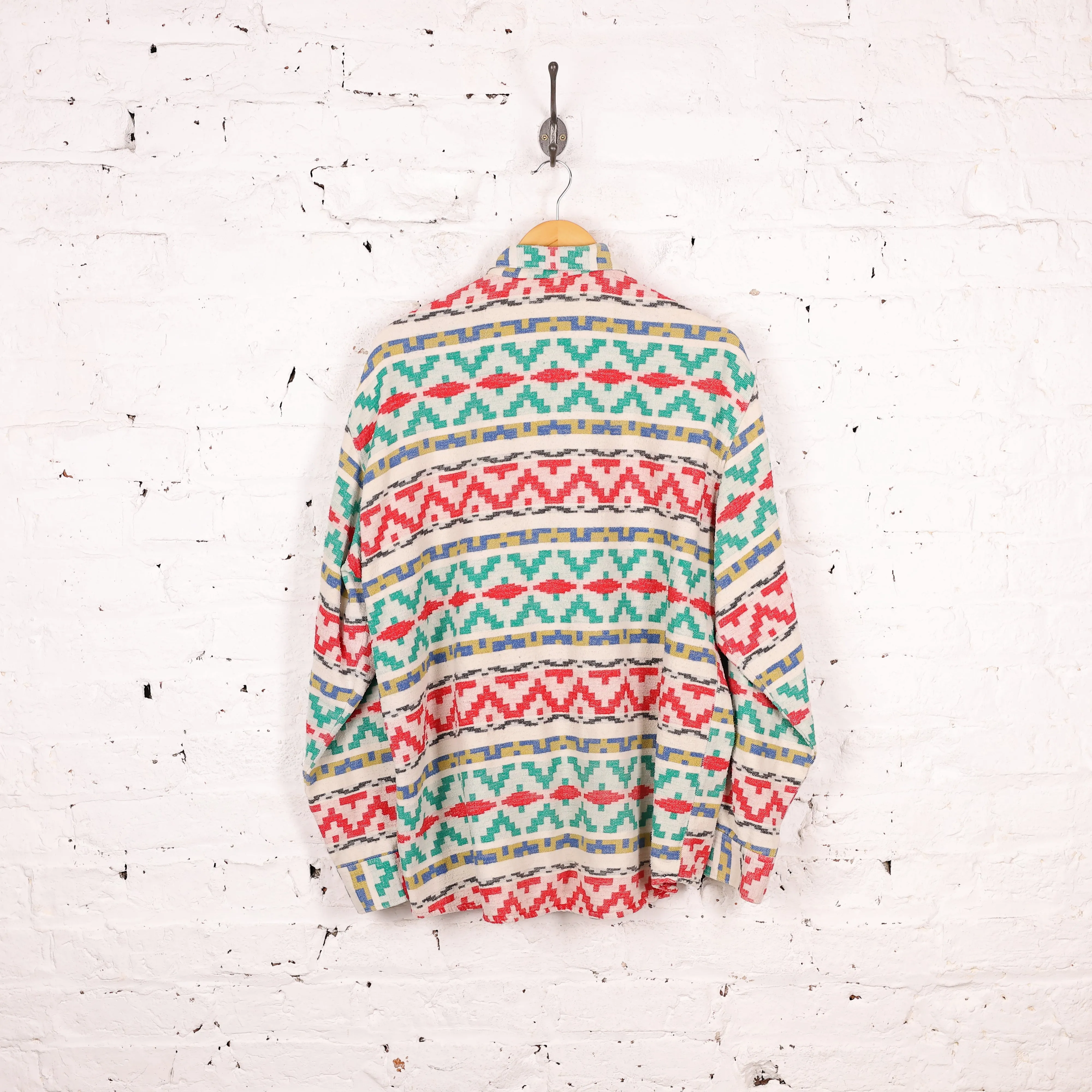 90s Pattern Flannel Shirt - White - XL