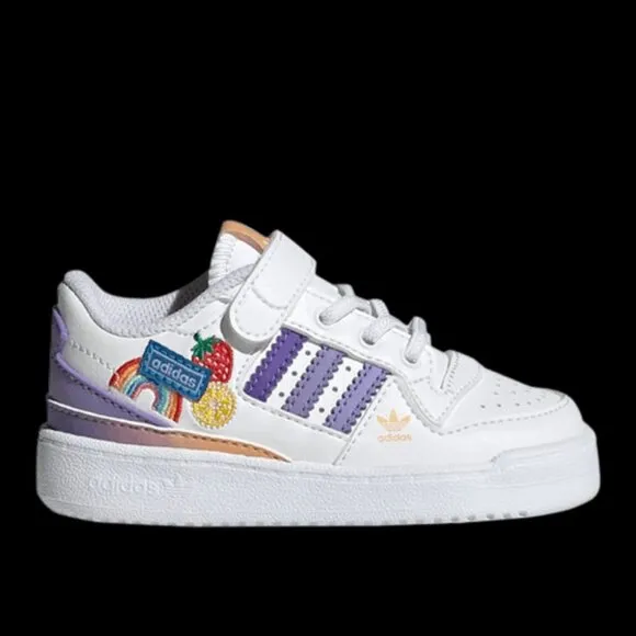 Adidas Forum Low 'Fruits &amp; Rainbow Patches' Low Top Lace Velcro Girls Sneakers