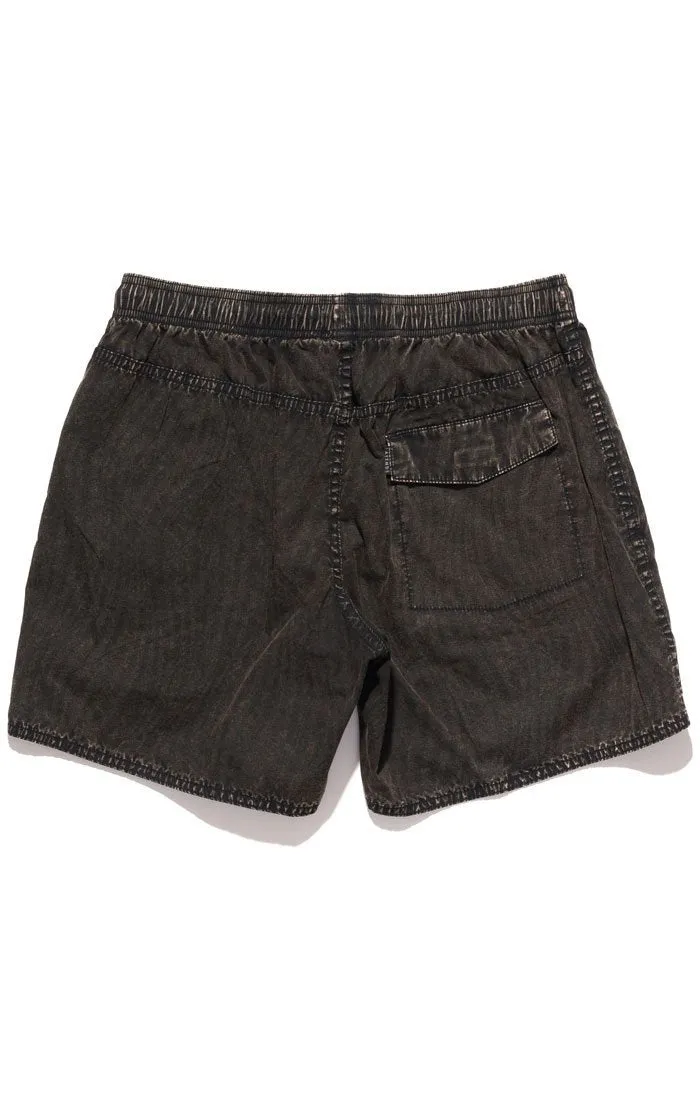 Afends Mens Baywatch - Black Waves - Elastic Waist Swim Shorts