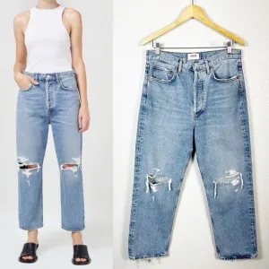AGOLDE Womens 90s Distressed Crop Jeans in Suspend Wash Size 28