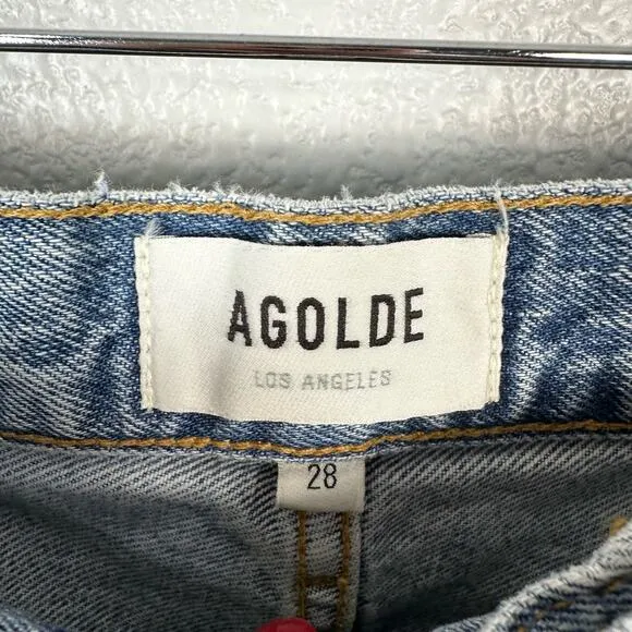 AGOLDE Womens 90s Distressed Crop Jeans in Suspend Wash Size 28