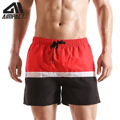 Aimpact Fast Dry Mens Board Shorts with Lining Sexy Patchwork Drawstring Surf Swim Trunks Beachwear Sport Running Hybrid Shorts