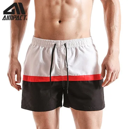 Aimpact Fast Dry Mens Board Shorts with Lining Sexy Patchwork Drawstring Surf Swim Trunks Beachwear Sport Running Hybrid Shorts