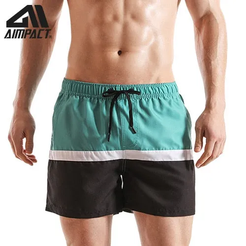 Aimpact Fast Dry Mens Board Shorts with Lining Sexy Patchwork Drawstring Surf Swim Trunks Beachwear Sport Running Hybrid Shorts