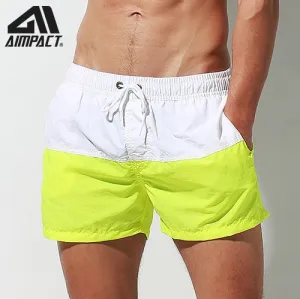 Aimpact Fast Dry Mens Board Shorts with Lining Sexy Patchwork Drawstring Surf Swim Trunks Beachwear Sport Running Hybrid Shorts
