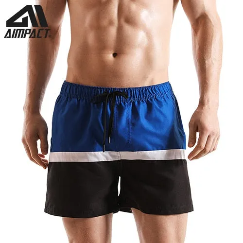 Aimpact Fast Dry Mens Board Shorts with Lining Sexy Patchwork Drawstring Surf Swim Trunks Beachwear Sport Running Hybrid Shorts