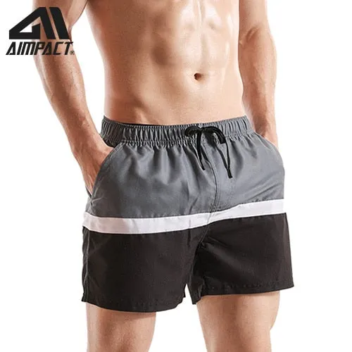 Aimpact Fast Dry Mens Board Shorts with Lining Sexy Patchwork Drawstring Surf Swim Trunks Beachwear Sport Running Hybrid Shorts