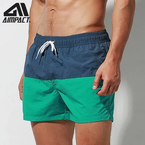 Aimpact Fast Dry Mens Board Shorts with Lining Sexy Patchwork Drawstring Surf Swim Trunks Beachwear Sport Running Hybrid Shorts