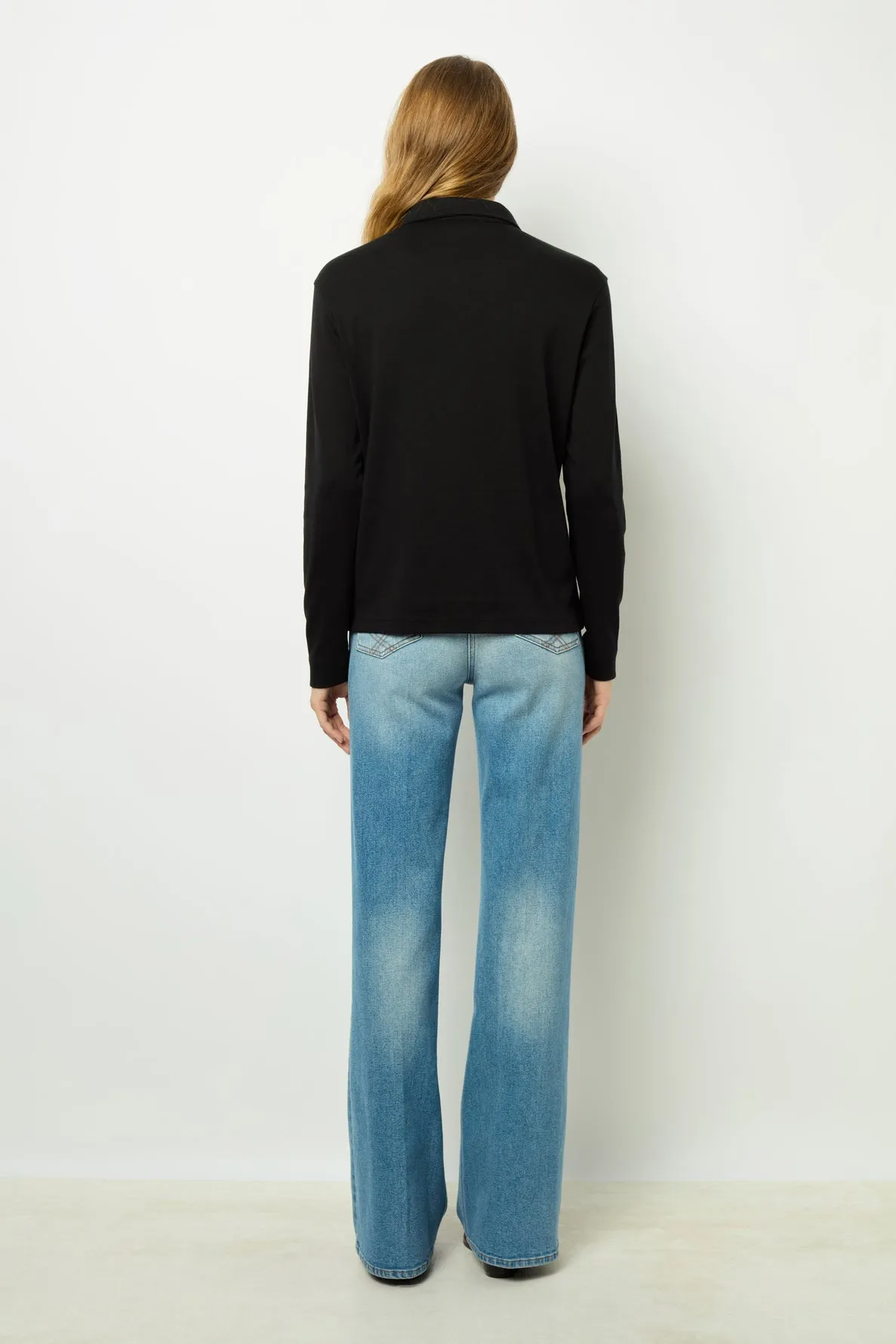 ALFREDINE BLACK TWO TONE COTTON POLO SHIRT