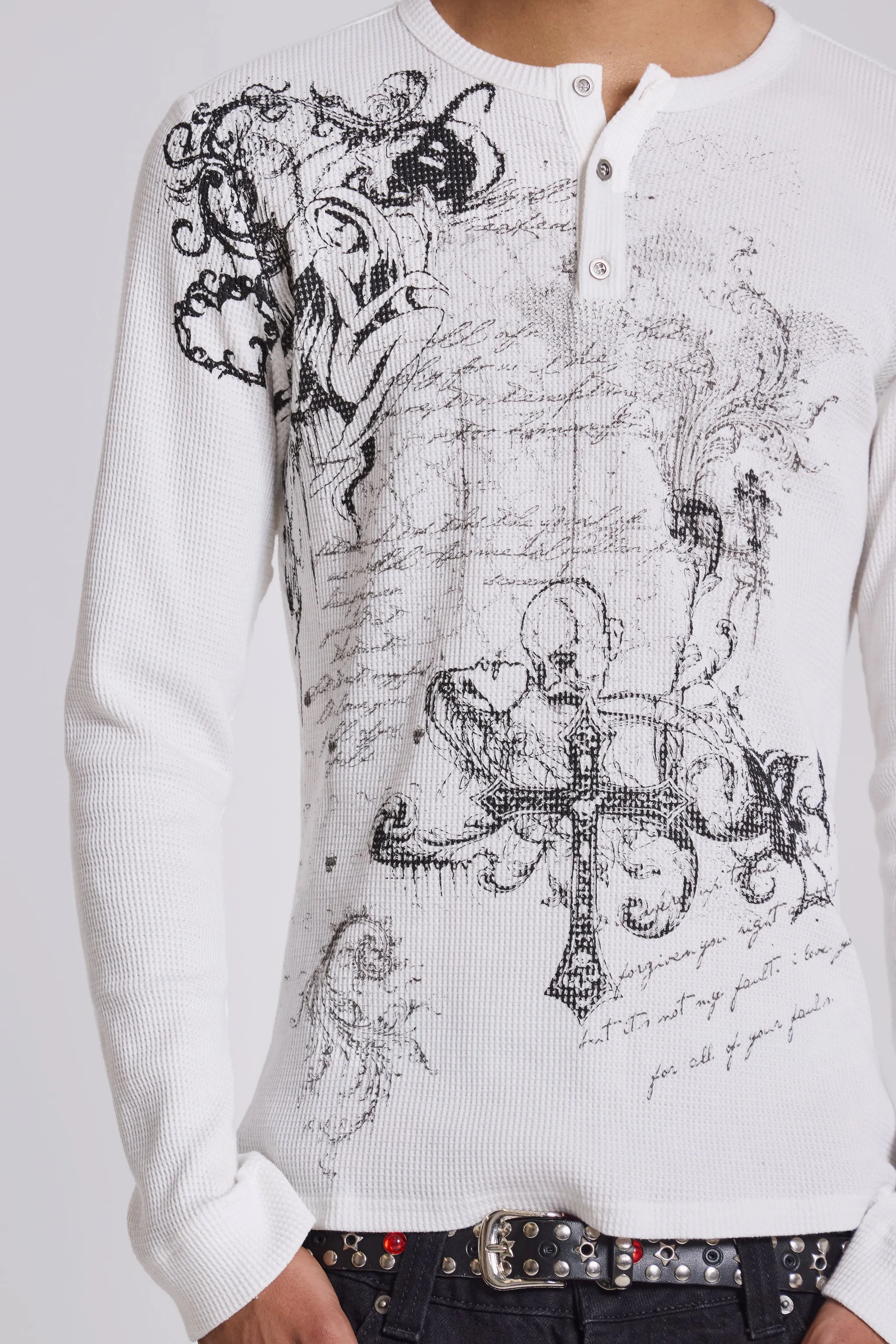 Anointed White Waffle Henley Tee