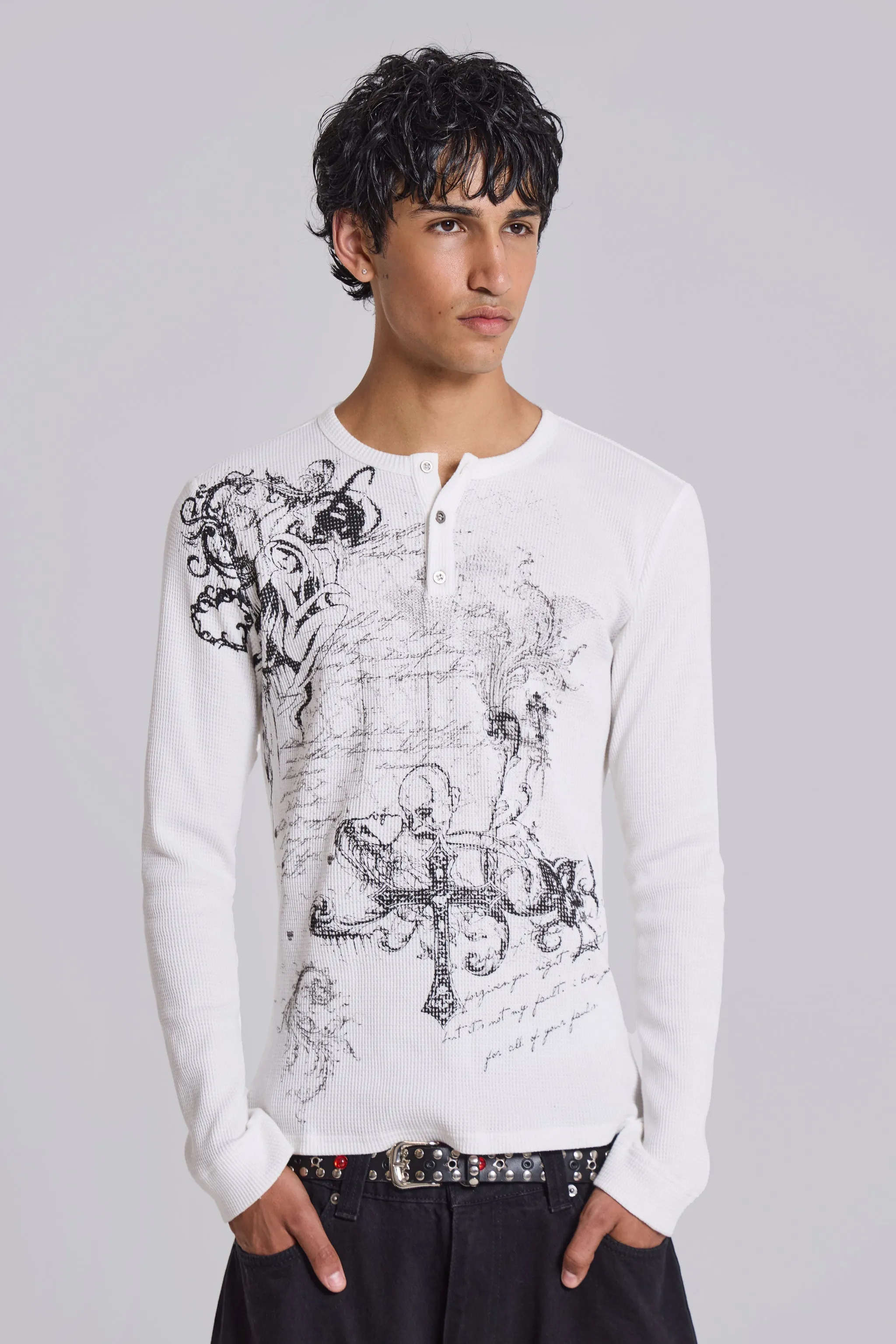 Anointed White Waffle Henley Tee