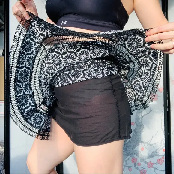 Anthro BARDOT Skirt Boho Flare Ruffle Floral 3D Lace Tiered Eyelet Embroidery