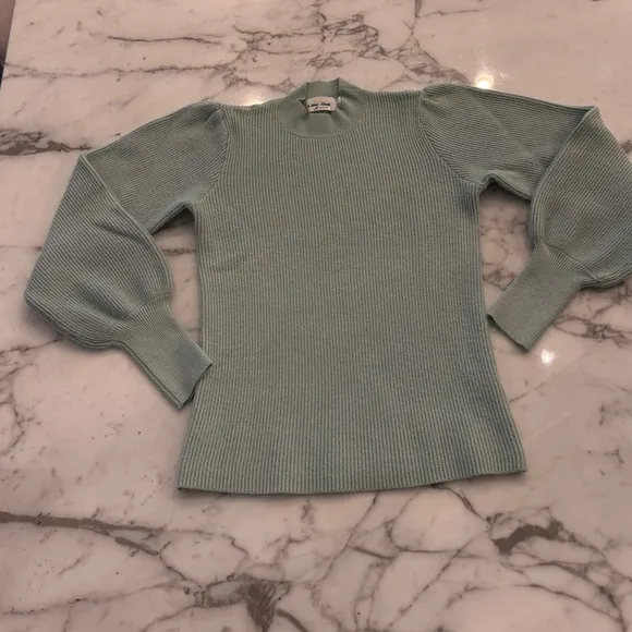 Anthropologie Line Dot mint green turtleneck sweater puff sleeve sz M