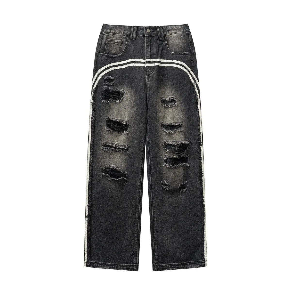 Arc Stripe Washed Ripped Jeans