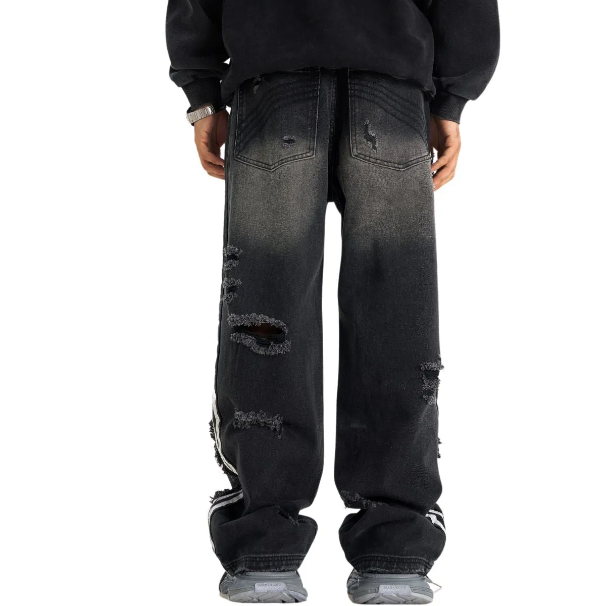 Arc Stripe Washed Ripped Jeans