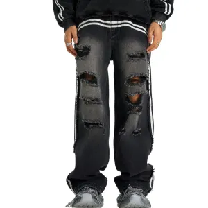 Arc Stripe Washed Ripped Jeans