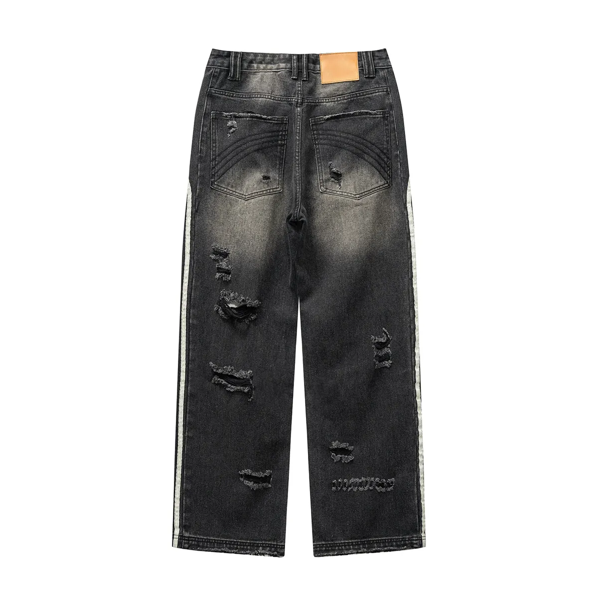 Arc Stripe Washed Ripped Jeans