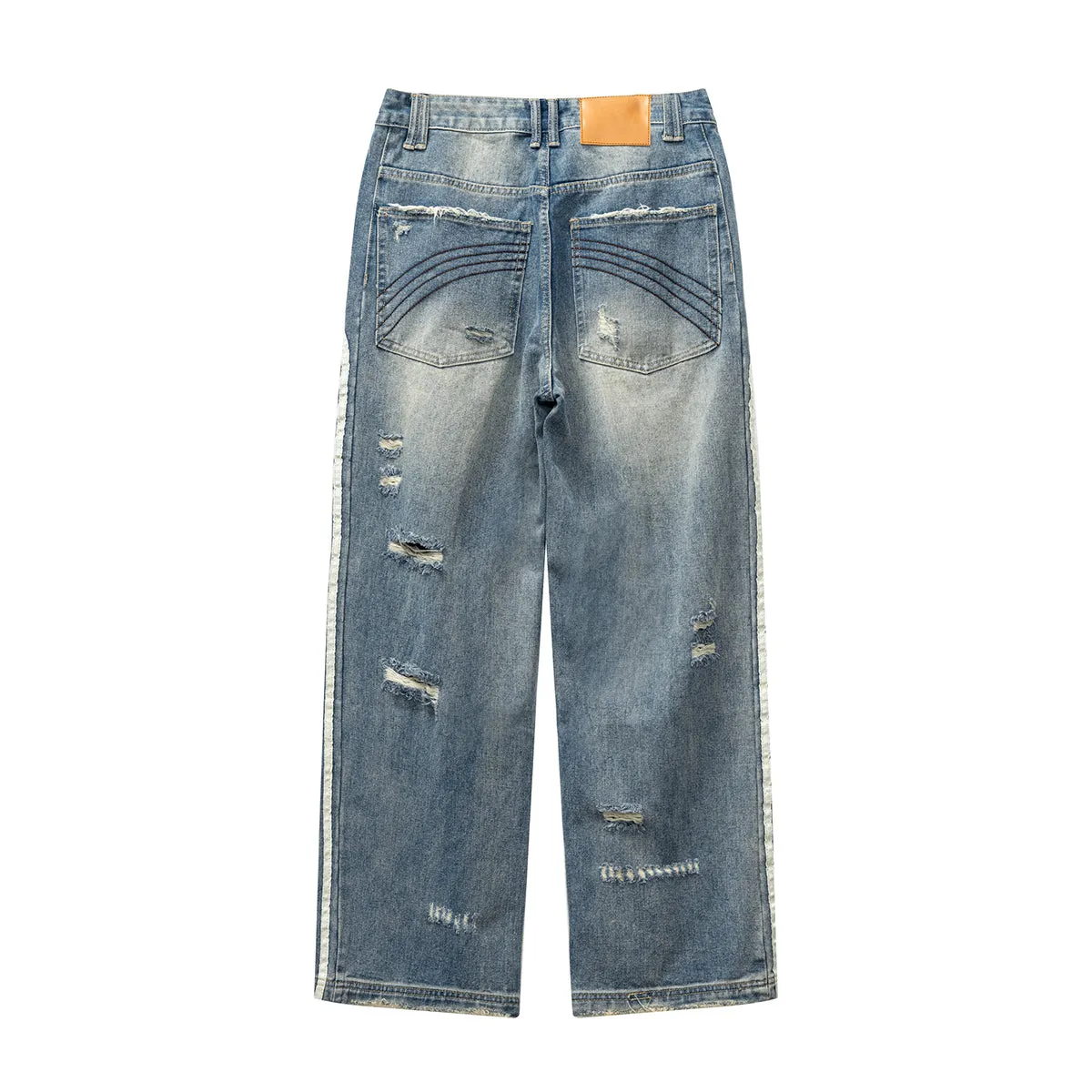 Arc Stripe Washed Ripped Jeans