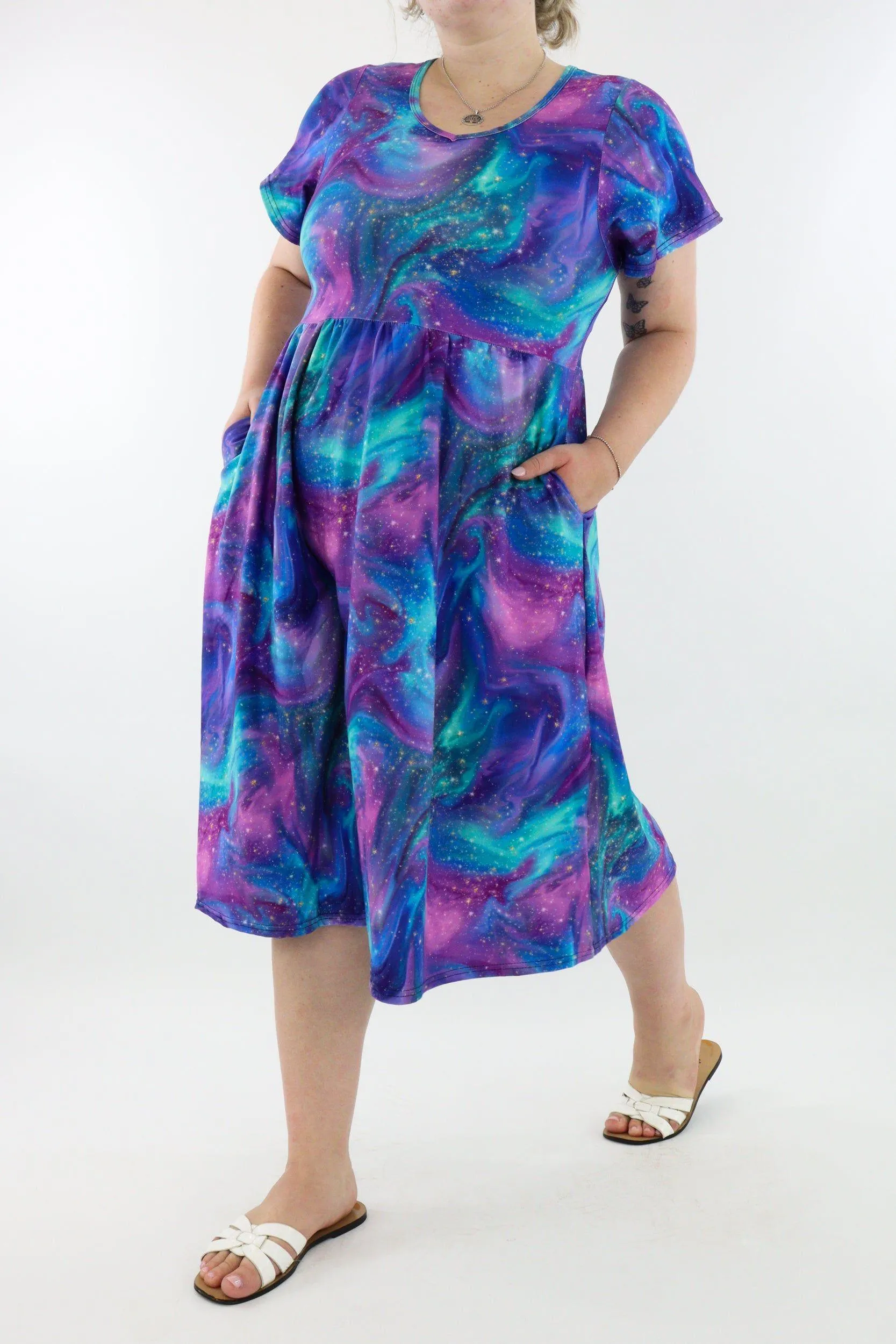 Aurora Sky - A-Line Dress - Midi Length - Side Pockets
