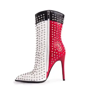 Autumn White Red Patchwork Ankle Boots Women Martin Boots