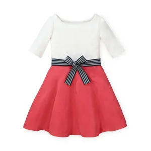 Baby Lightweight Blocked Skater Dress - White and Soft Red
