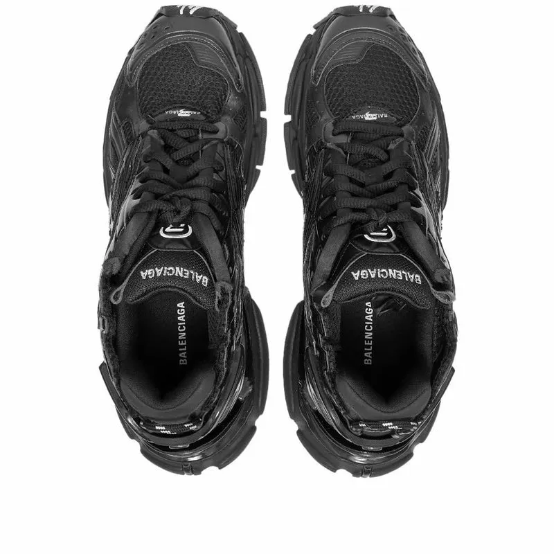 Balenciaga Black Mesh and Faux Leather Runner Sneakers