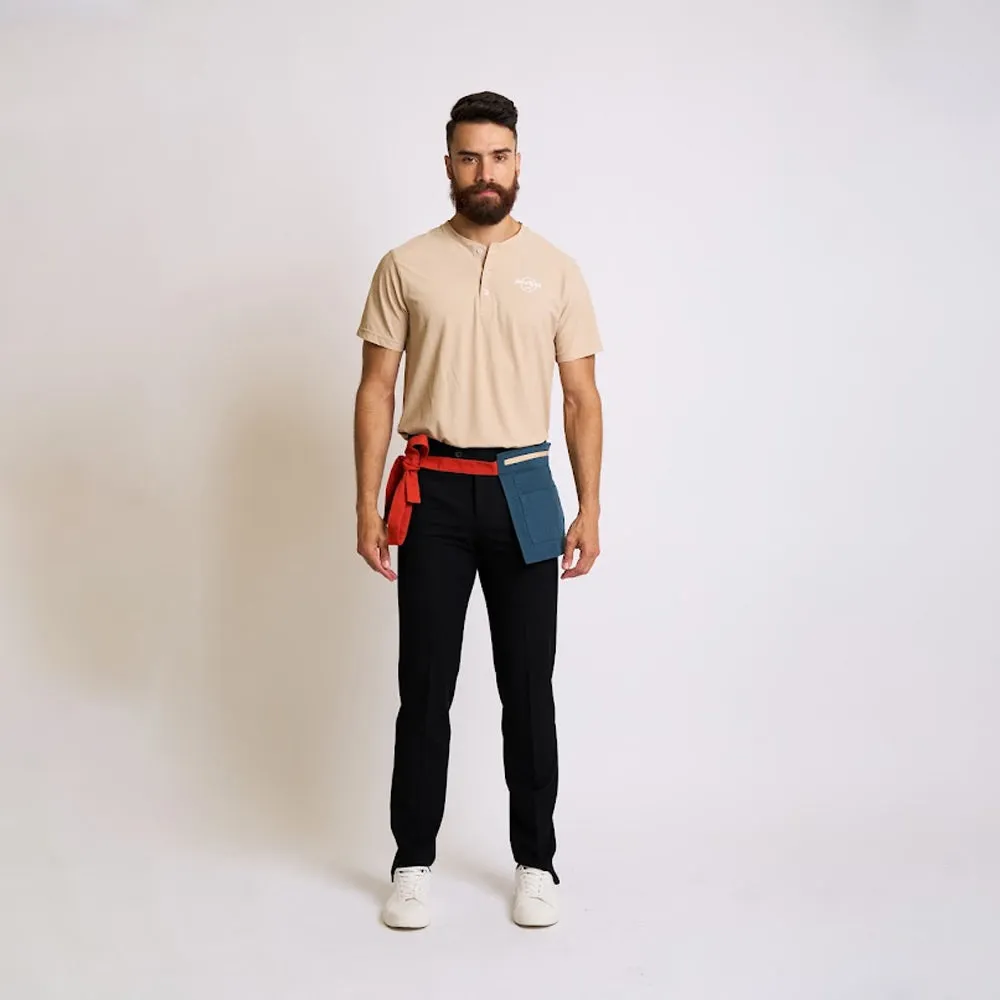 Beige Henley T-Shirt with  Embroidered Logo
