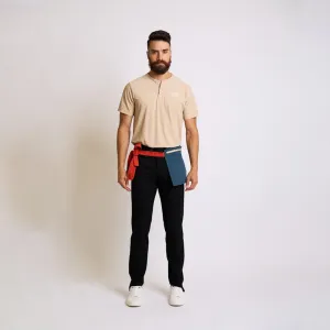 Beige Henley T-Shirt with  Embroidered Logo