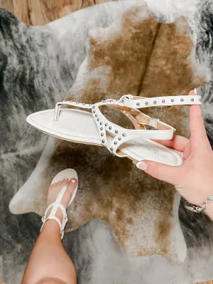 Beige studded gladiator sandals