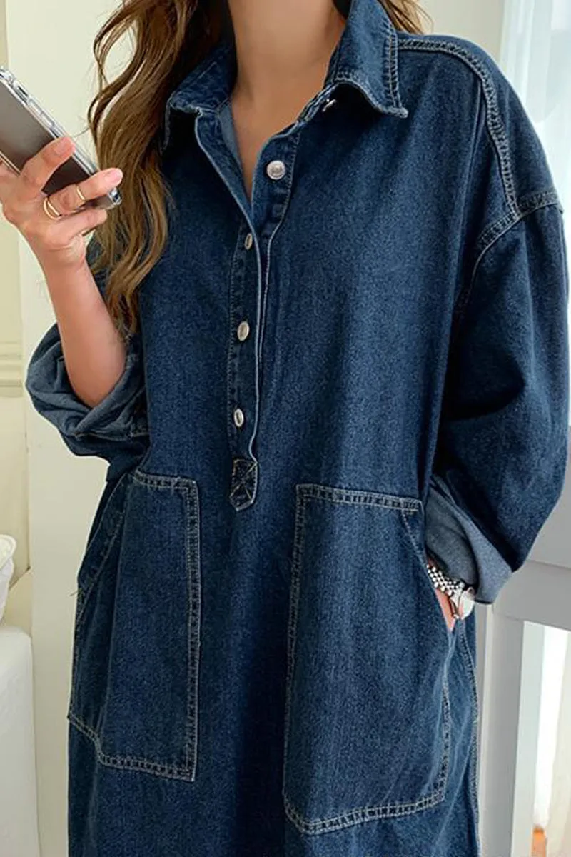 BI0133 Loose Fit Denim Long Dress
