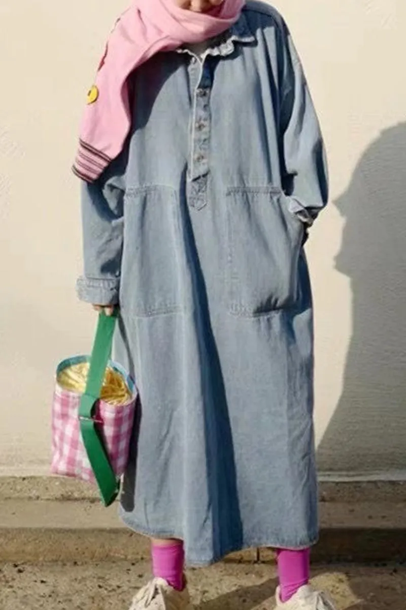 BI0133 Loose Fit Denim Long Dress