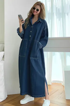 BI0133 Loose Fit Denim Long Dress