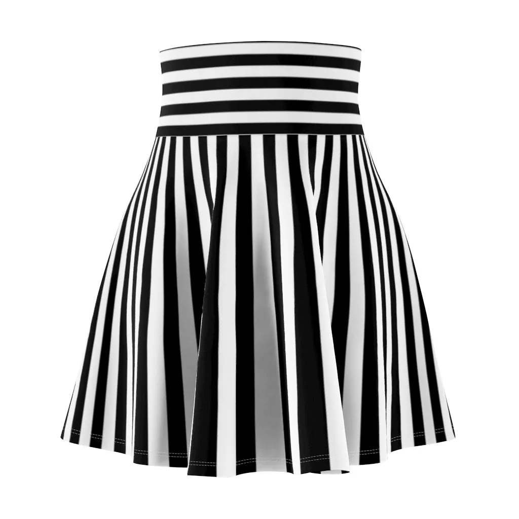 Black and White Striped Women's Skater Skirt Costume Cosplay Gift for Her Fantasy Skirt Circle Skirt Female Beetlejuice Jailbird Referee