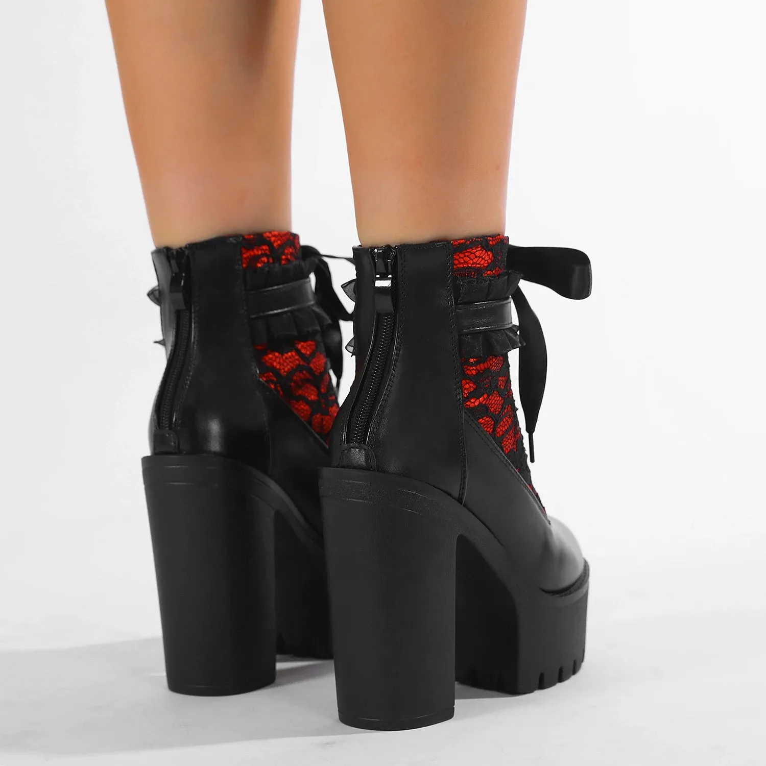 Black Gothic Lace Patchwork High Heel Ankle Boots