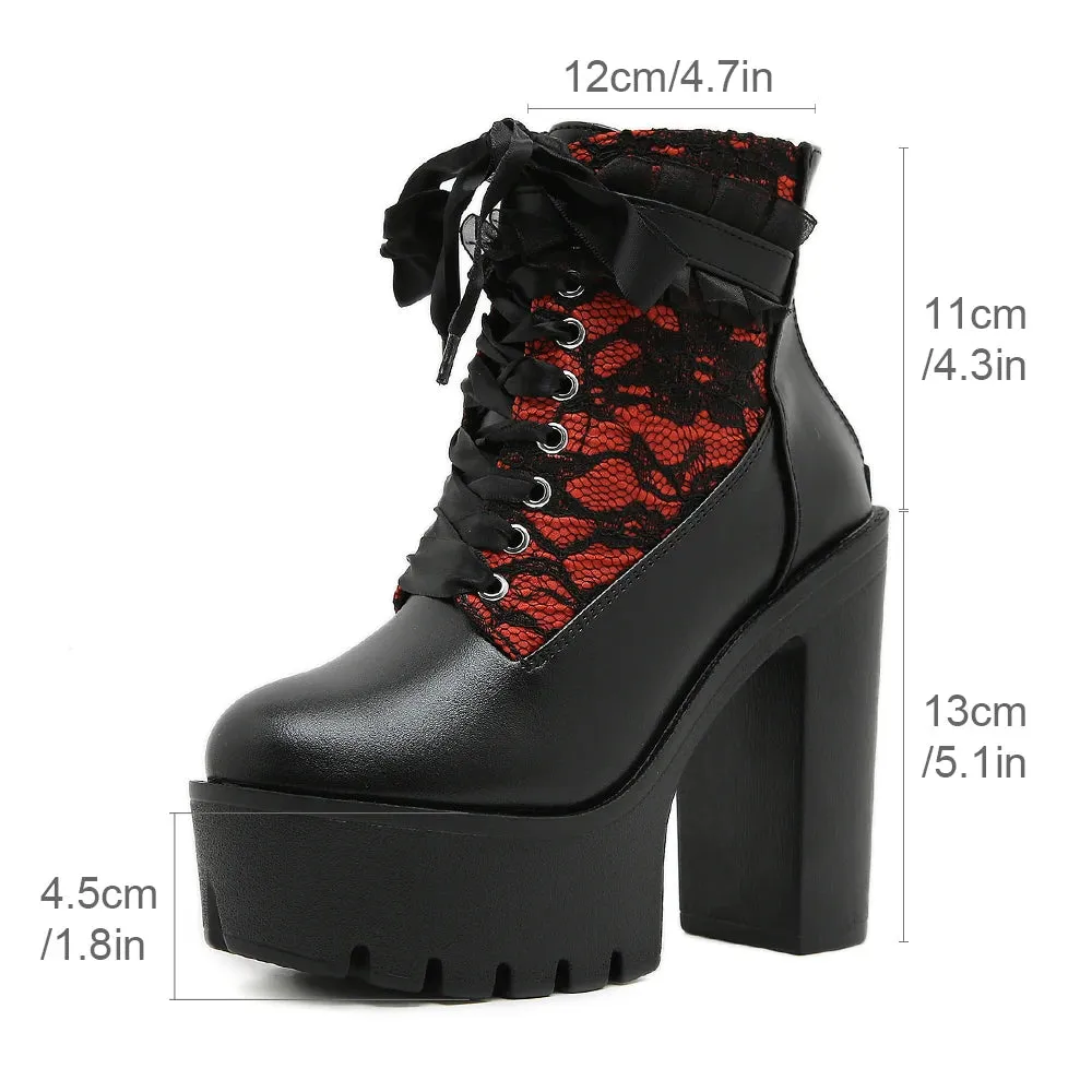 Black Gothic Lace Patchwork High Heel Ankle Boots