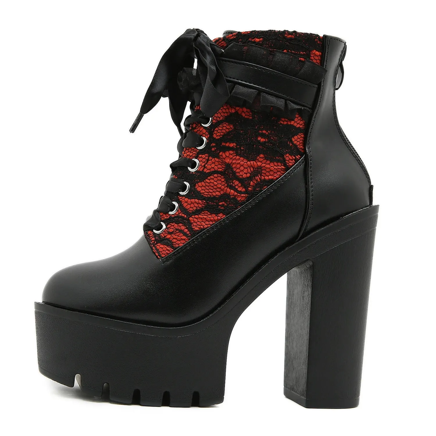 Black Gothic Lace Patchwork High Heel Ankle Boots