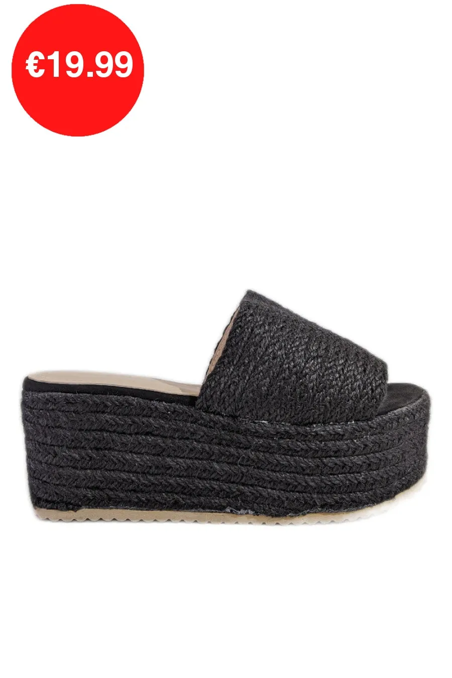 Black Jute Platform Mule Sandals