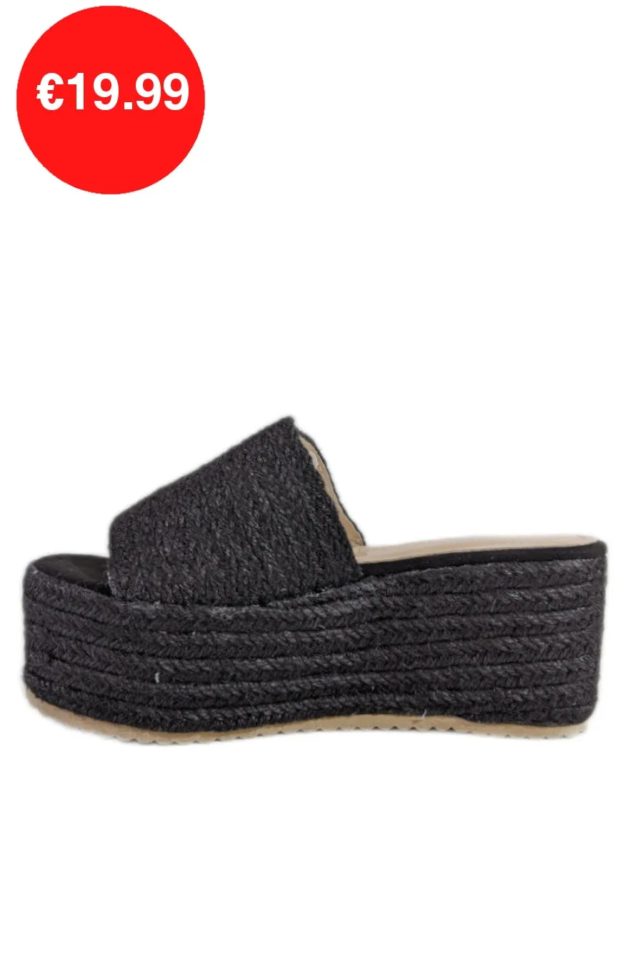 Black Jute Platform Mule Sandals