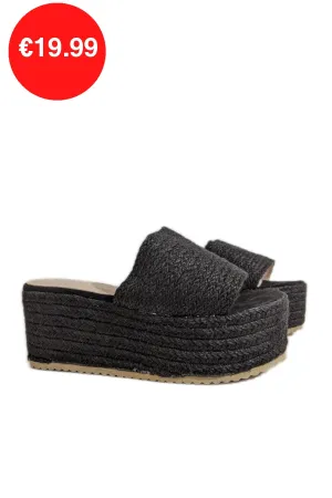 Black Jute Platform Mule Sandals
