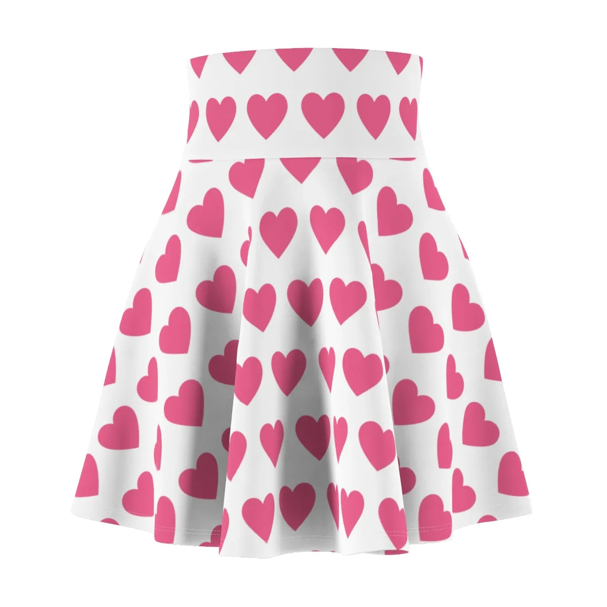Black Pink Heart Black Womens Flare Skater Skirt - Saiko Studio