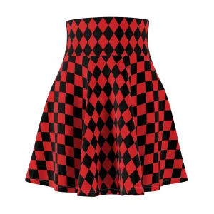 Black Red Harlequin Diamond Skater Womens Skirt - Saiko Studio