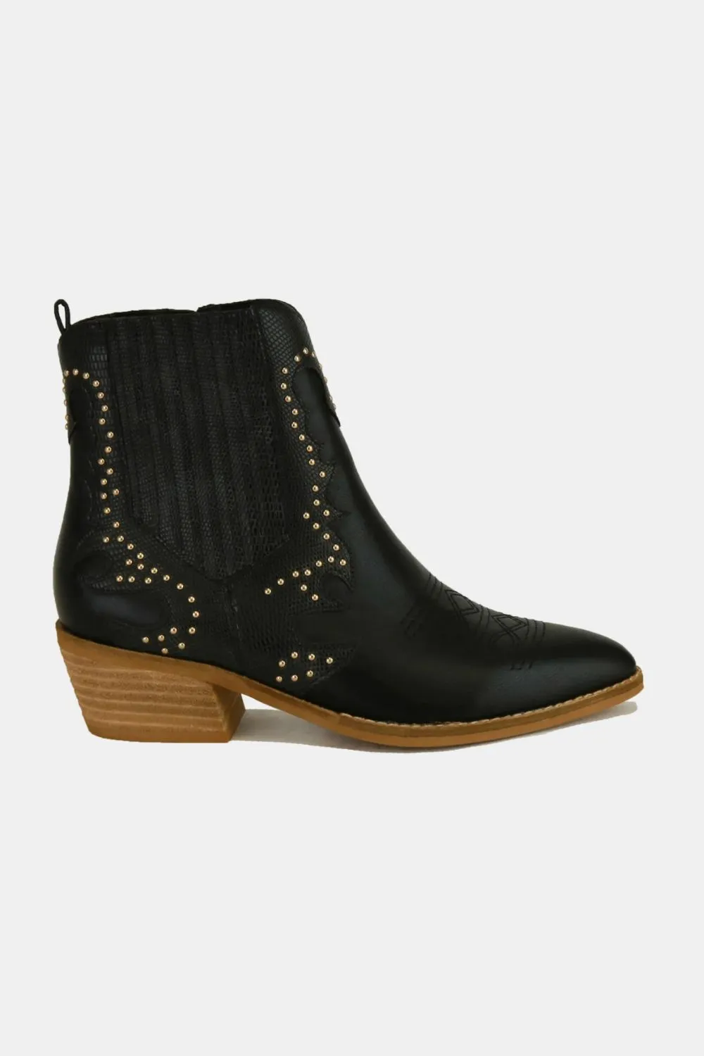 Black Studded Detail Point Toe Boots